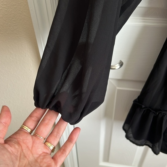 Flying Tomato Black Long Sleeve Dress Ruffle Hem Tie Waist Womens Small‎ - Picture 5 of 10